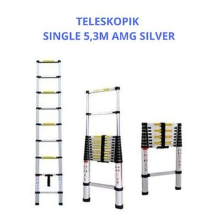 TANGGA TELESKOPIK SINGLE 5,3M AMG SILVER
