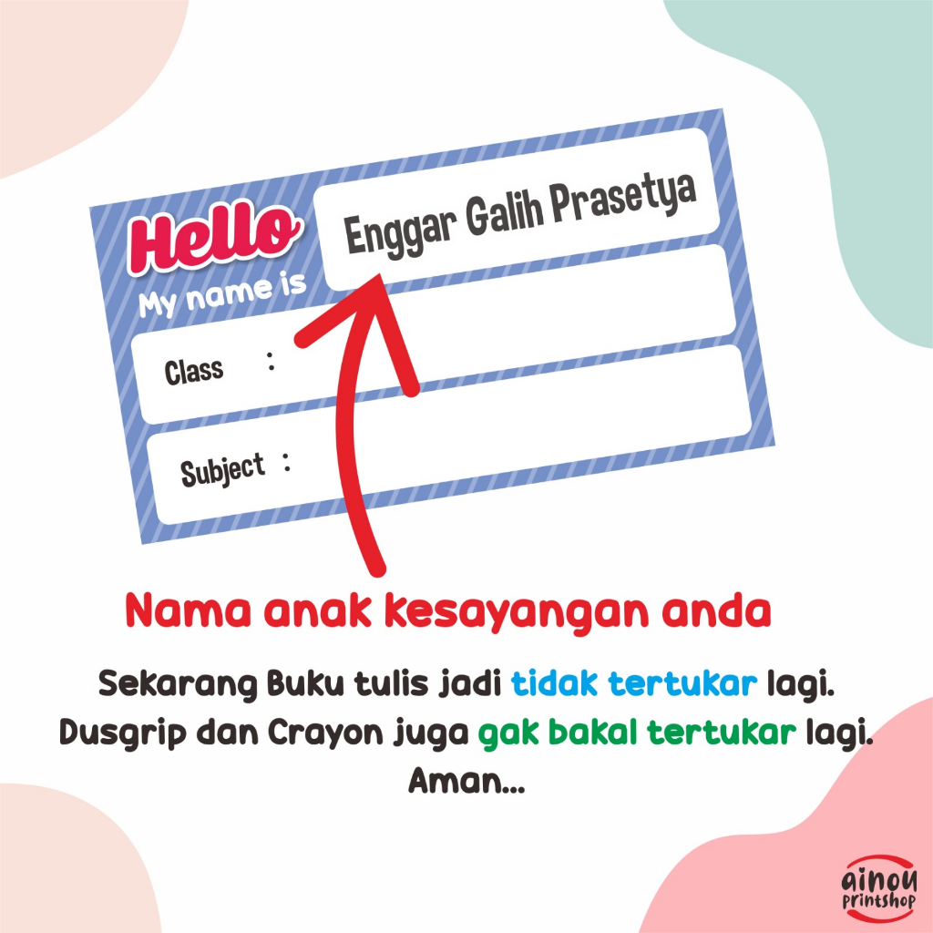 

44 Pcs Sticker Label Buku Pelajaran Sekolah Buku Tulis Sticker Label Nama Siswa