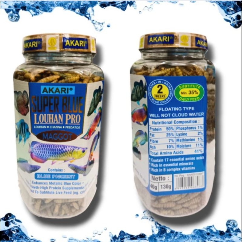 Makanan Ikan Louhan Channa Predator AKARI SUPER BLUE LOUHAN PRO MAGGOT 130GR