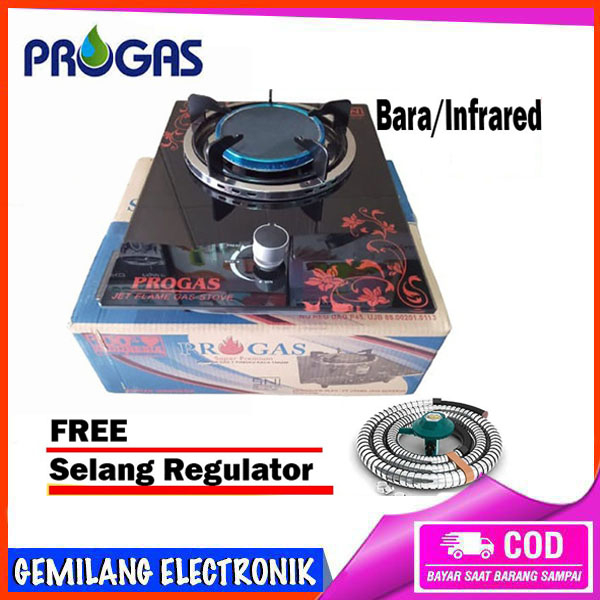 Kompor Gas Kaca Progas 1 Tungku Kompor Kaca Bara/Infrared
