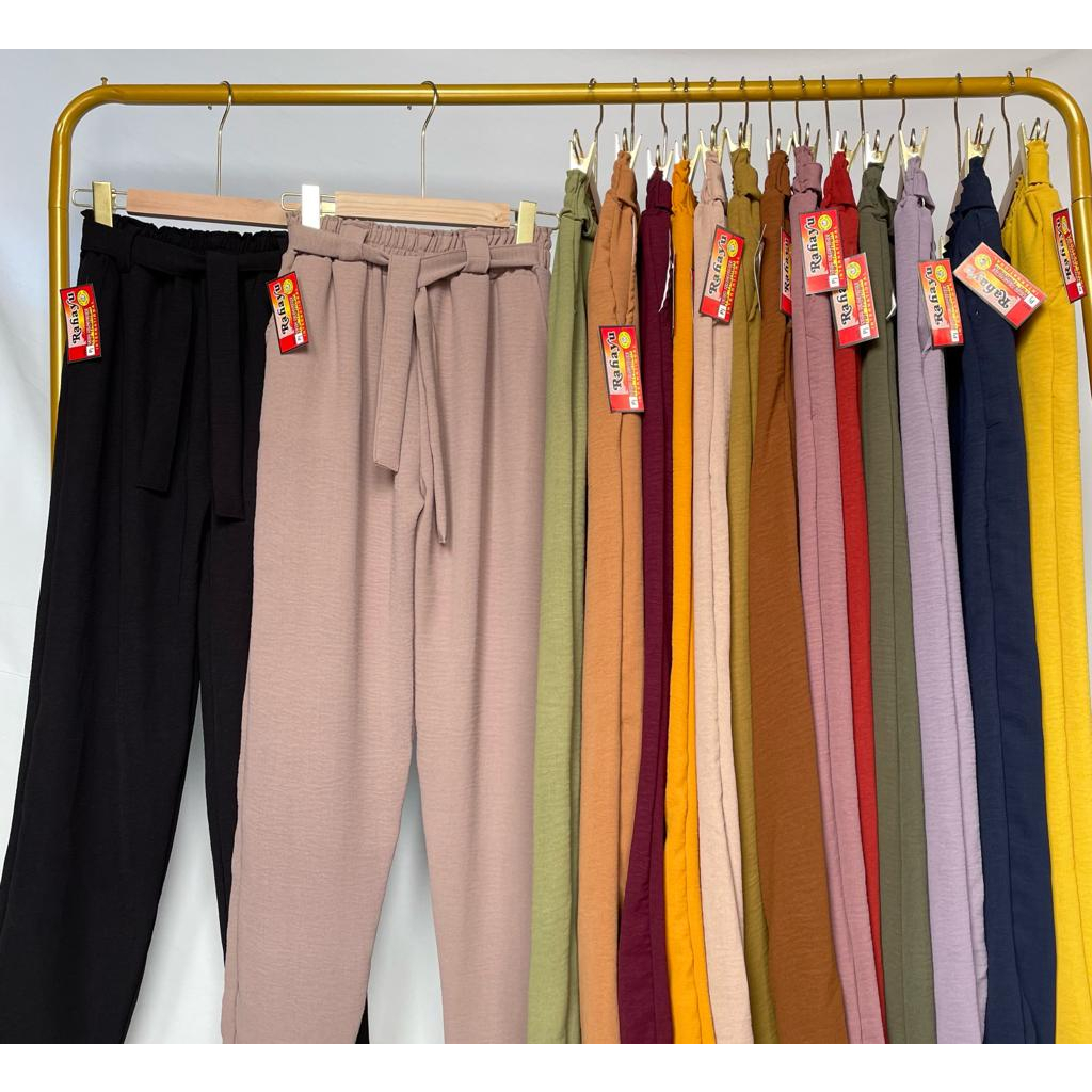 Celana Kulot Lunna Crinkle Airflow Pinggang Sabuk Tali Panjang