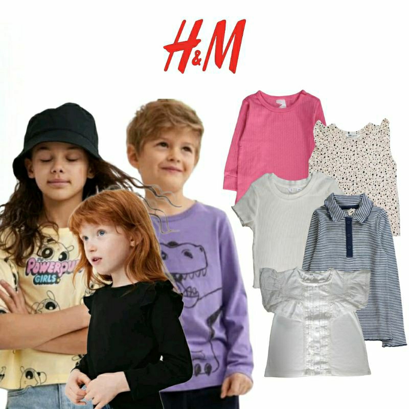 H&M T-shirt Shortslevee & Longsleeve Girls or Boys / Kaos Hnm Lengan Pendek & Lengan Panjang anak Pe