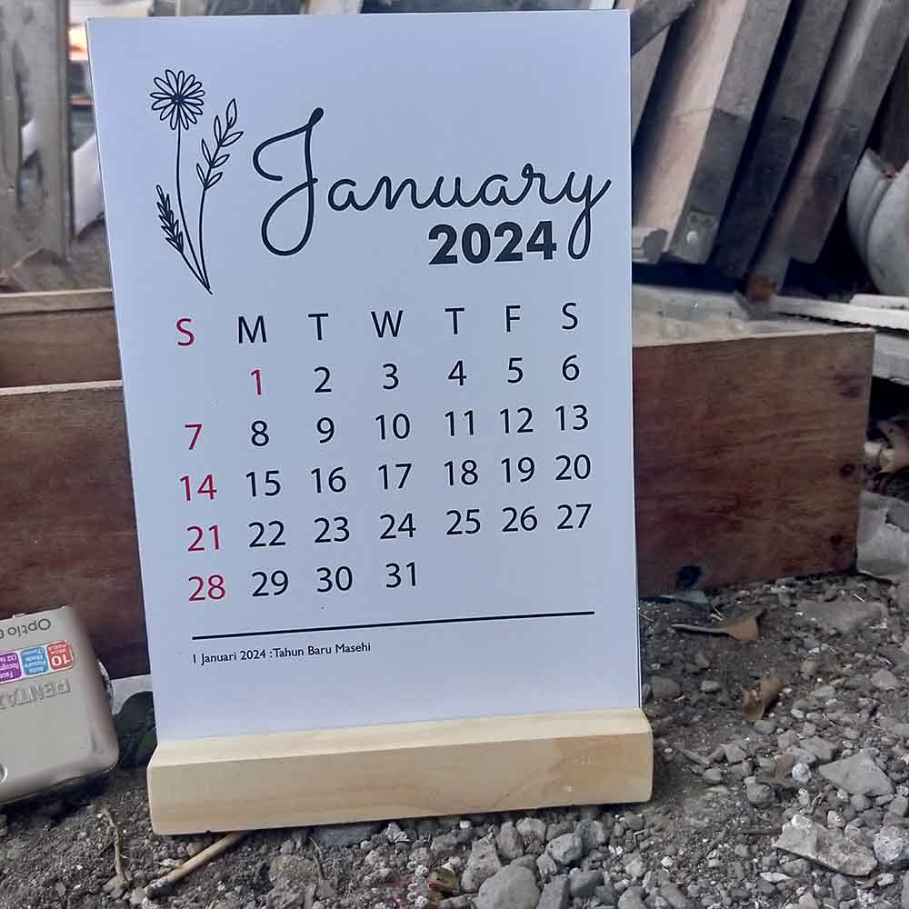 

Kalender Meja Minimalis 2024 aesthetic + dudukan kayu desk calendar