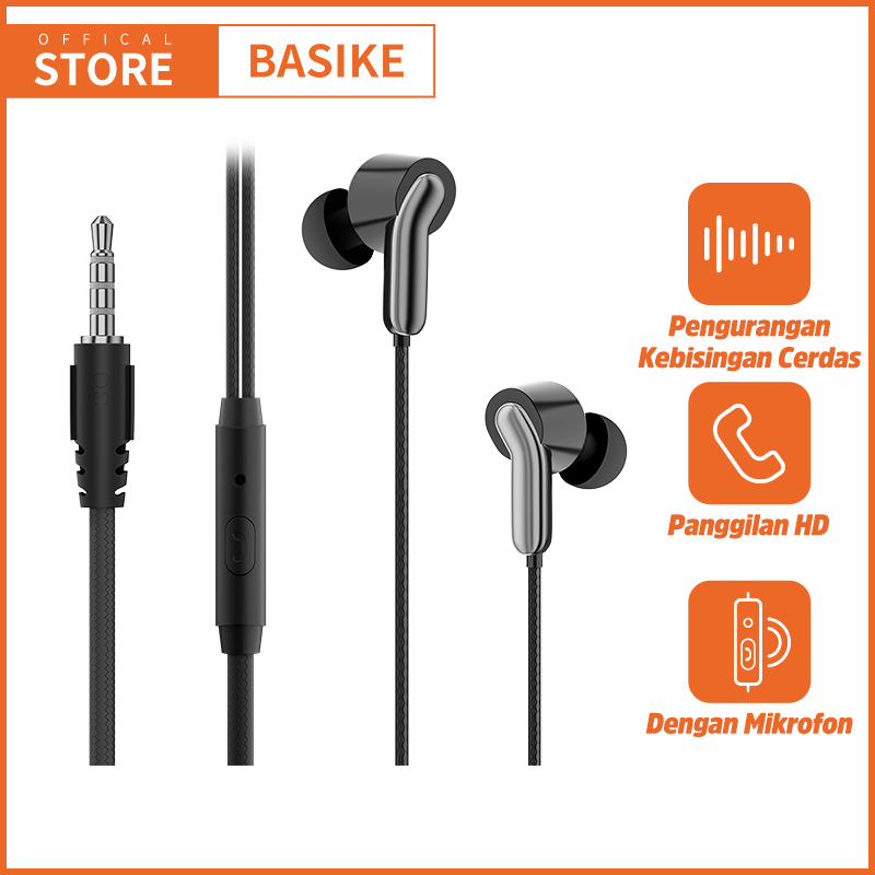 (HOT)BASIKE Headset Kabel Gaming Music In Ear Bass Handsfree Earphone for Samsung Xiaomi OPPO Vivo