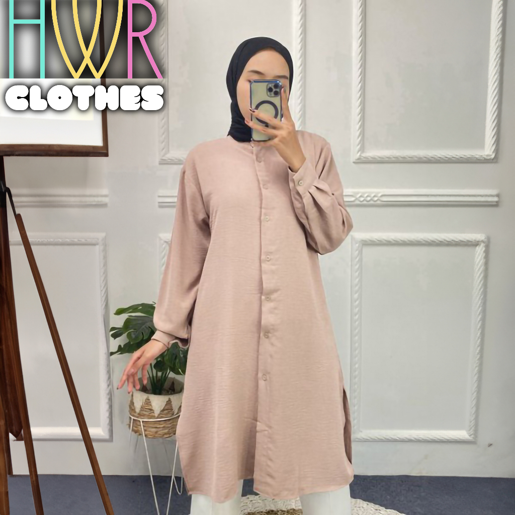 Tunik Wanita Crinkle Airflow Merupakan Atasan Kameja Cardigan Baju Blouse Polos Fashion Muslim Denga
