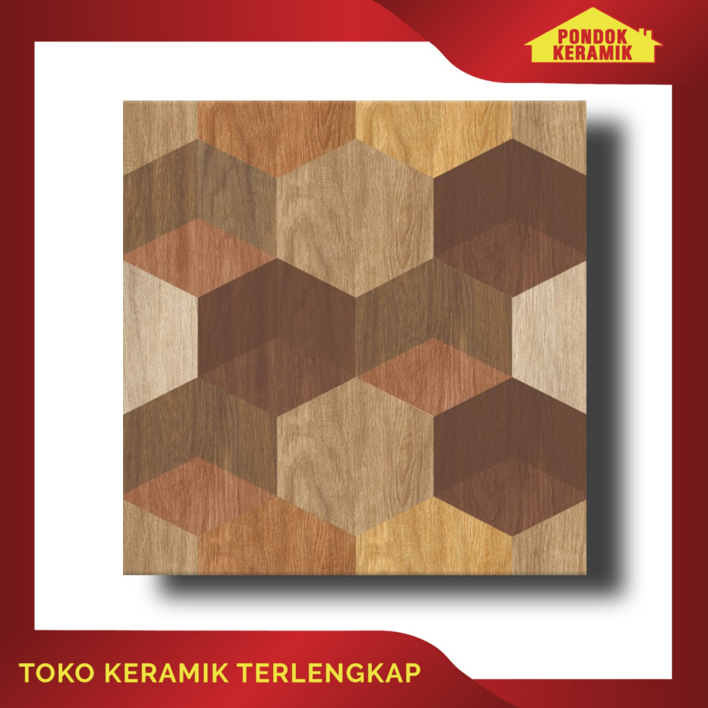 Keramik Lantai Avignon 40x40 Visby Brown / Keramik Motif Kayu Hexagonal
