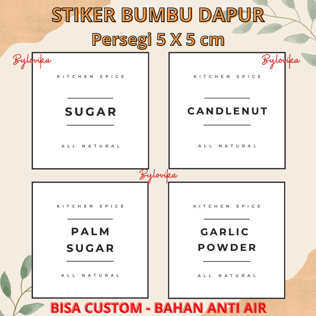 

MIN ORDER 10 PCS - STIKER BUMBU DAPUR PERSEGI BAHASA INGGRIS KITCHEN SPICE LABEL MURAH KOTAK 5X5 CM VYNIL ANTI AIR ANTI MINYAK WATERPROOF ENGLISH TANPA PO BISA CUSTOM REQUEST NAMA BEBAS READY STOCK PANTRY