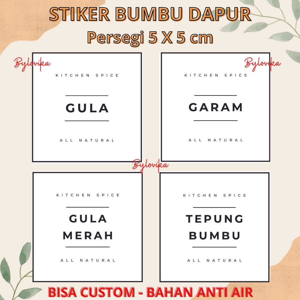 

MIN ORDER 10 PCS - STIKER BUMBU DAPUR PERSEGI BAHASA INDONESIA KITCHEN SPICE LABEL MURAH KOTAK 5X5 CM VYNIL ANTI AIR ANTI MINYAK WATERPROOF TANPA PO BISA CUSTOM REQUEST NAMA BEBAS READY STOCK PANTRY