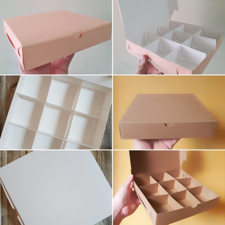 

(12 pcs) kardus eggtart sekat 9 dus fruitpie box brownies kotak pie susu kemasan kue soes ukuran 22x22x4.5cm
