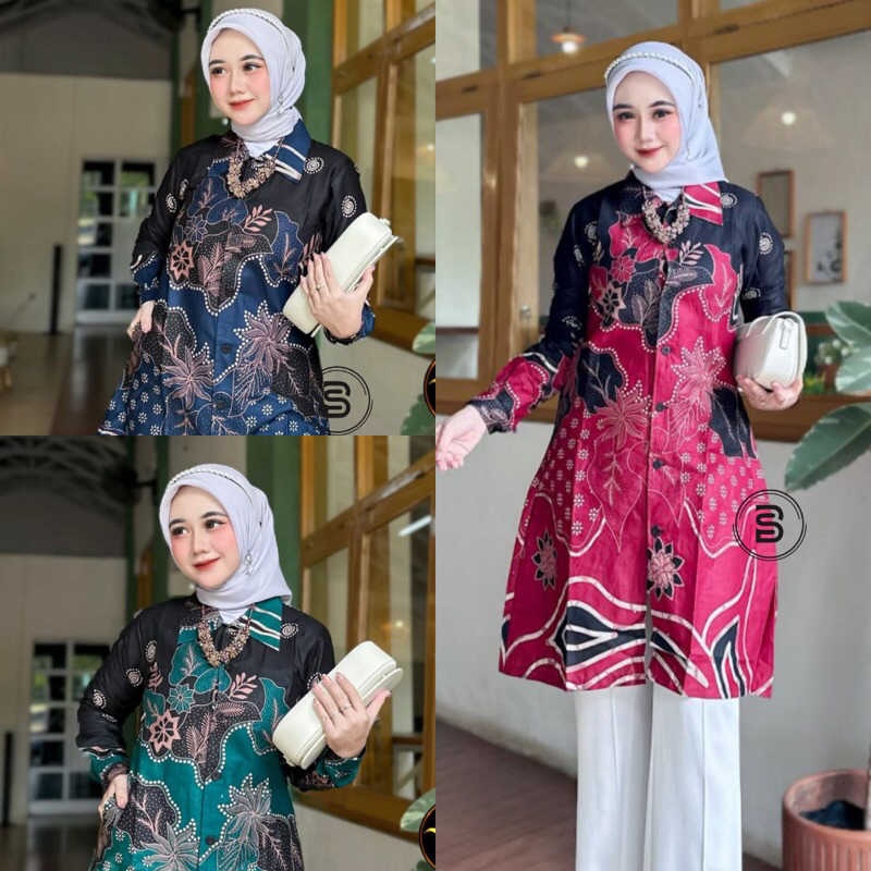 Atasan Tunik Batik Wanita Tunik Batik Modern Baju Batik Wanita Kancing Depan (Busui)