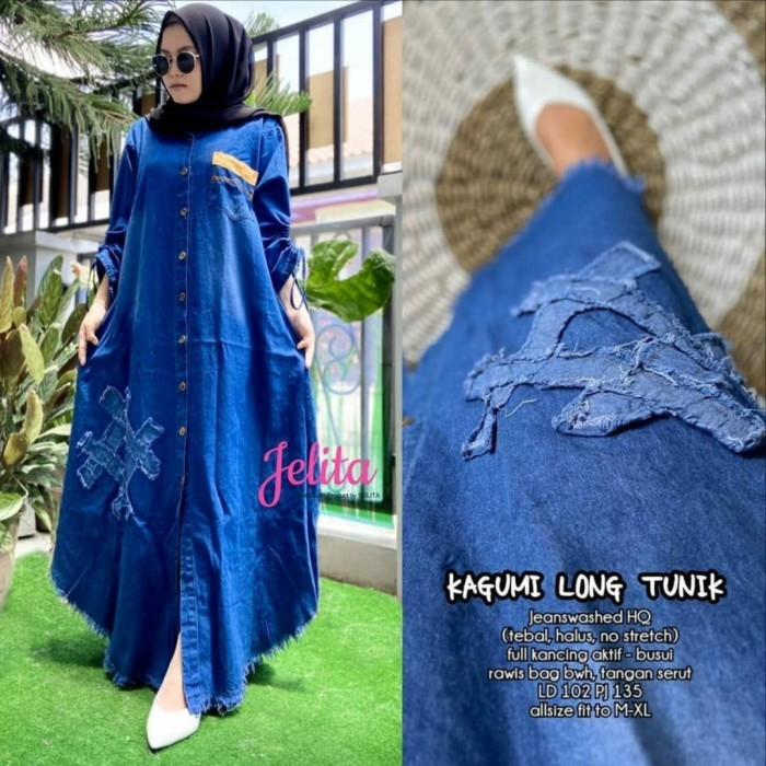 Baju tunik wanita terbaru KAGUMI LONG TUNIK JEANS / Lesti Long Tunik Jeans
