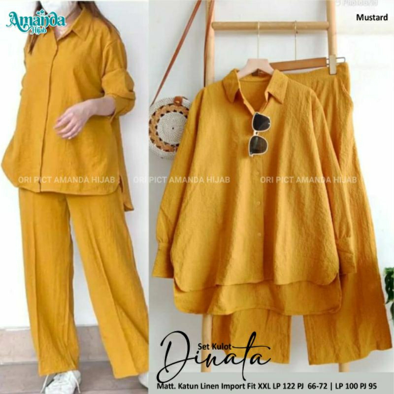 DINATA SET SETELAN CELANA KULOT KATUN LINEN JUMBO LD 122 XXL
