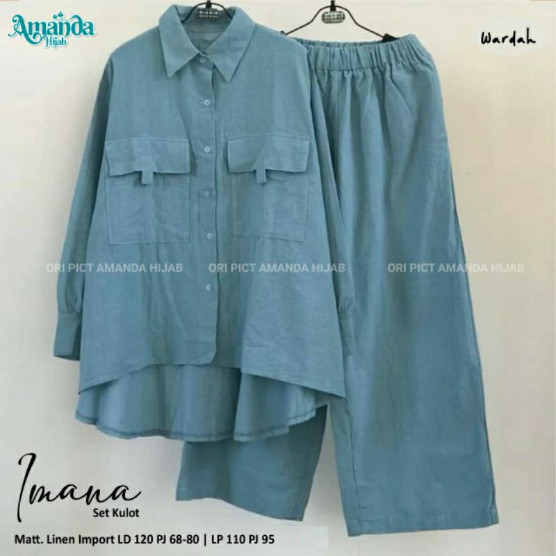 IMANA SET SETELAN WANITA KULOT BLOUSE KATUN LINEN JUMBO LD 120 XXL