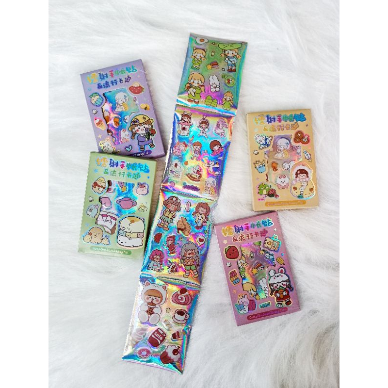 

Stiker hologram motif lucu cute girl and animal