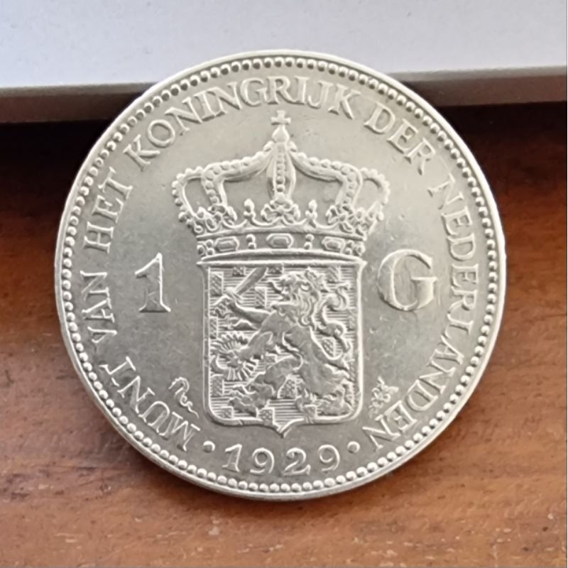 koin kuno, silver coin 1 gulden Wilhelmina 1929 XF