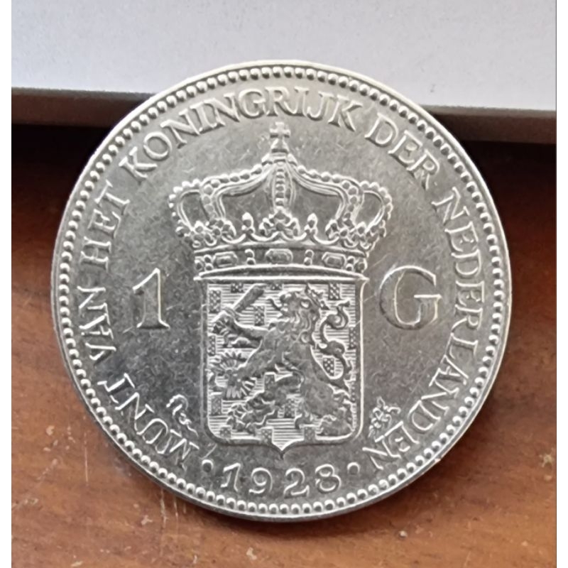 koin kuno, silver coin, koin perak 1 Gulden Wilhelmina 1928