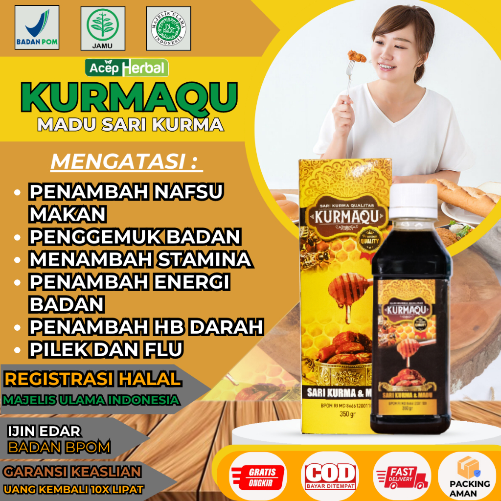 

Kurmaqu Sari Qurma Dan Madu Suplemen Penggemuk Badan Penambah Nafsu Makan Asam Lambungmenambah stamina penambah energi badan Penambah HB Darah Pilek Dan Flu