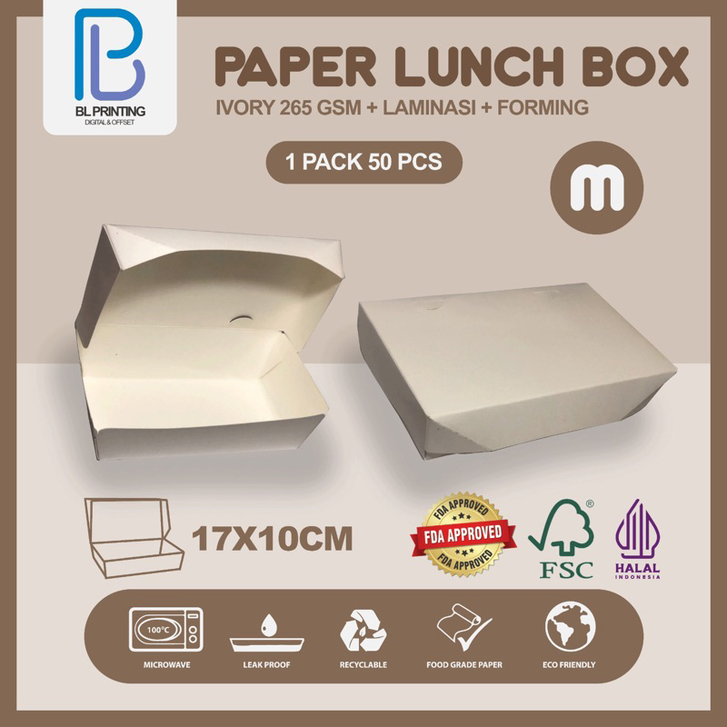 PAPER LUNCH BOX SIZE M IVORY 265 GSM + LAMINASI + FORMING