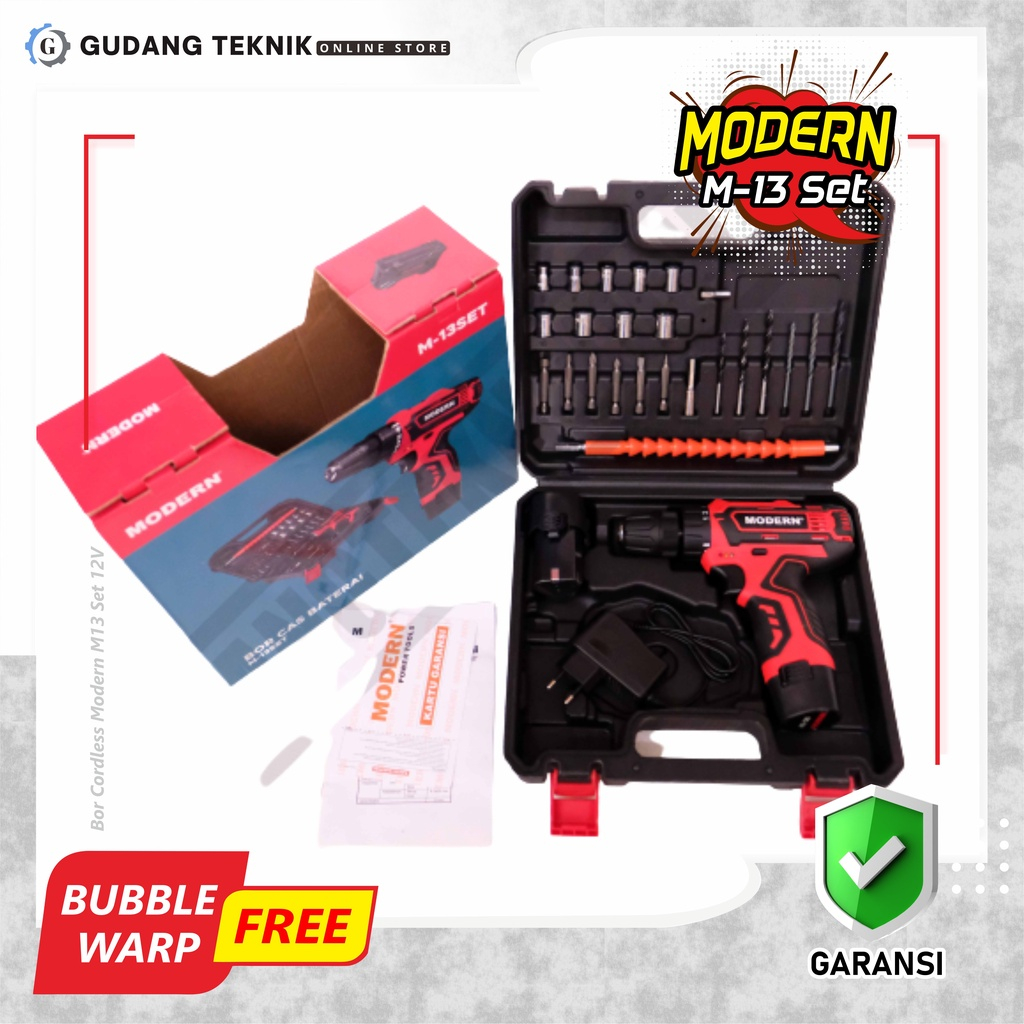 (MODERN M13SET) Mesin Bor CORDLESS 10mm MODERN M13 SET / Mesin Bor Tangan BATERAI BATERRY 10 mm - Co