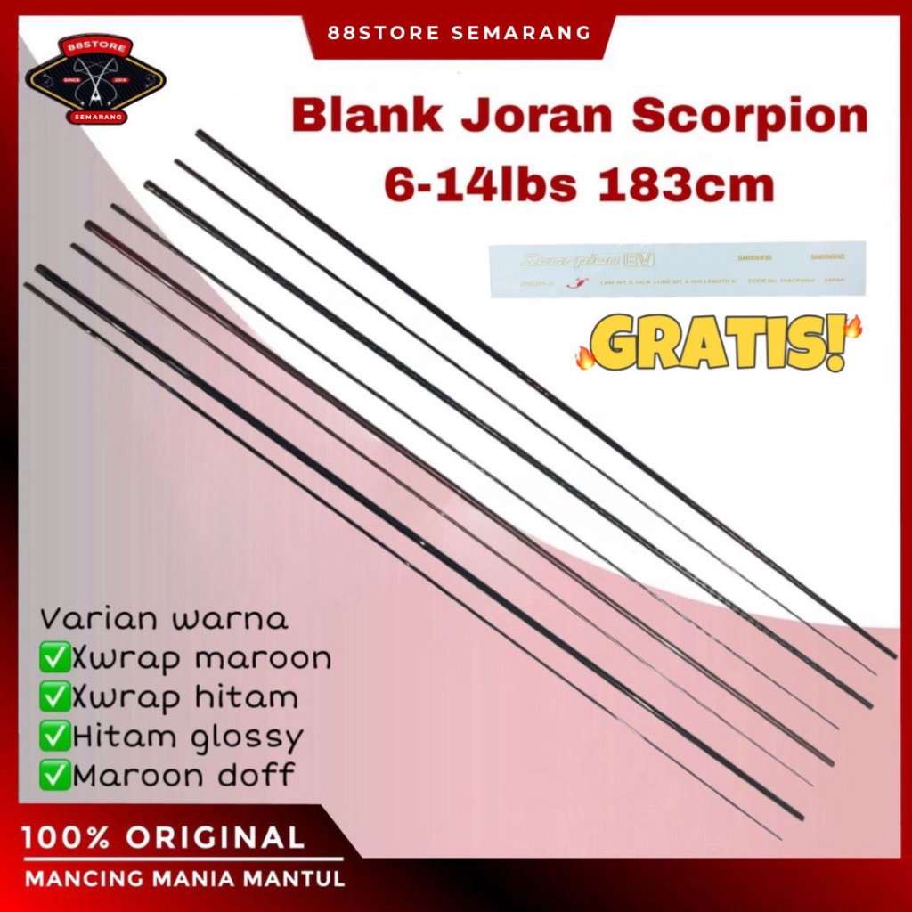 88storekalideres Blank Liebe joran hollow scorpion/shaula/lesath 6-14lbs two piece hitam glossy/maro
