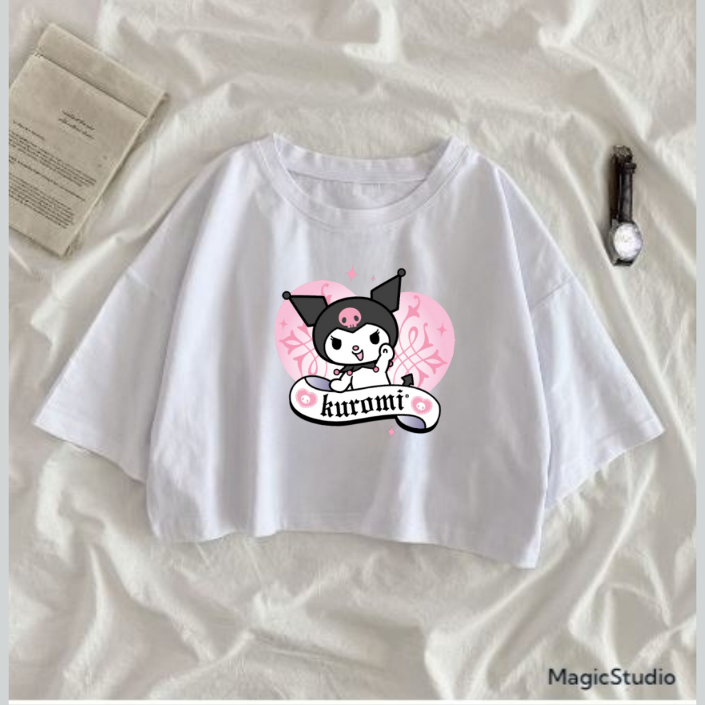 JBF Baju Wibu / Anime Remaja Motif Kuromi / Set Baju Crop Dan Celana Kulot