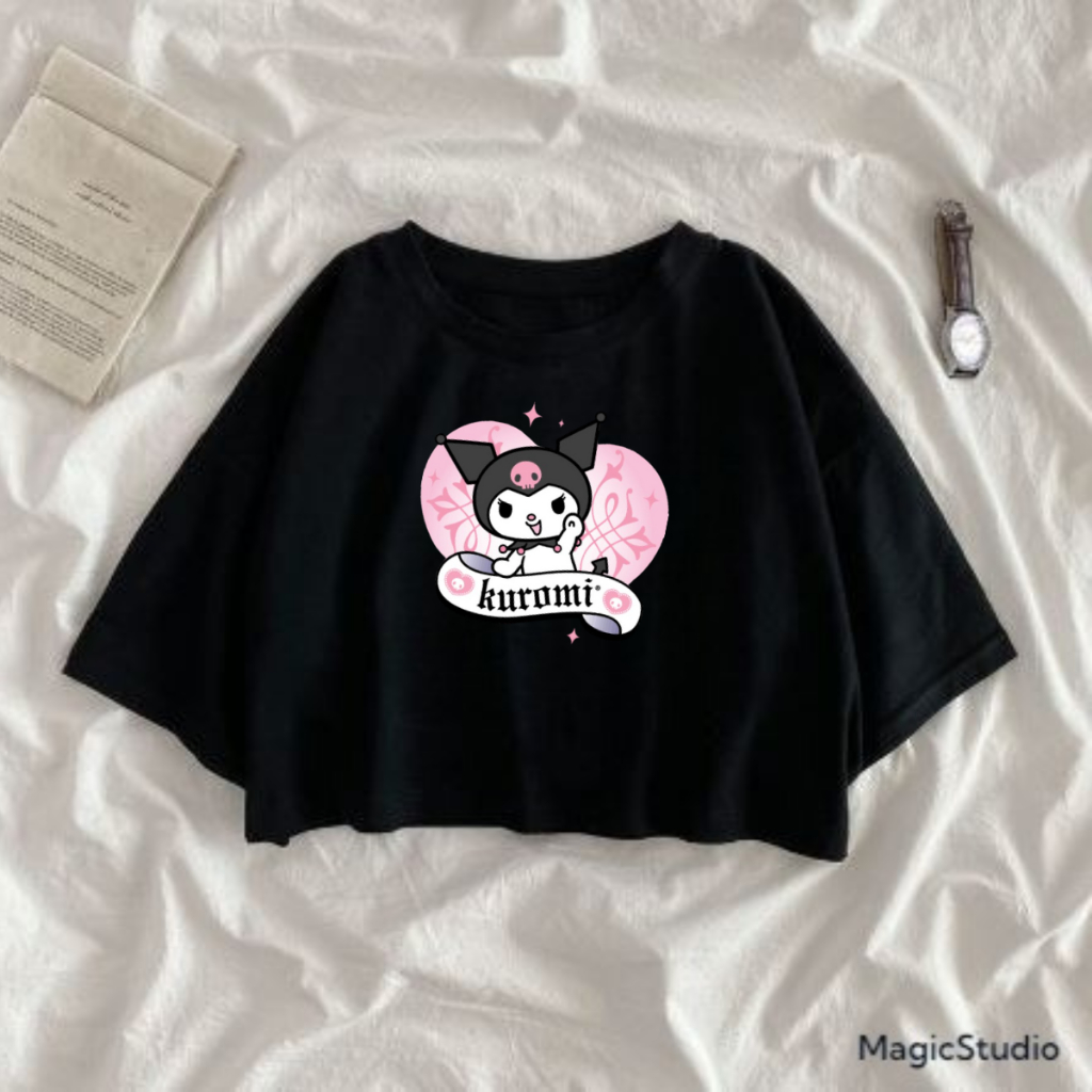 JBF Baju Wibu / Anime Remaja Motif Kuromi / Set Baju Crop Dan Celana Kulot