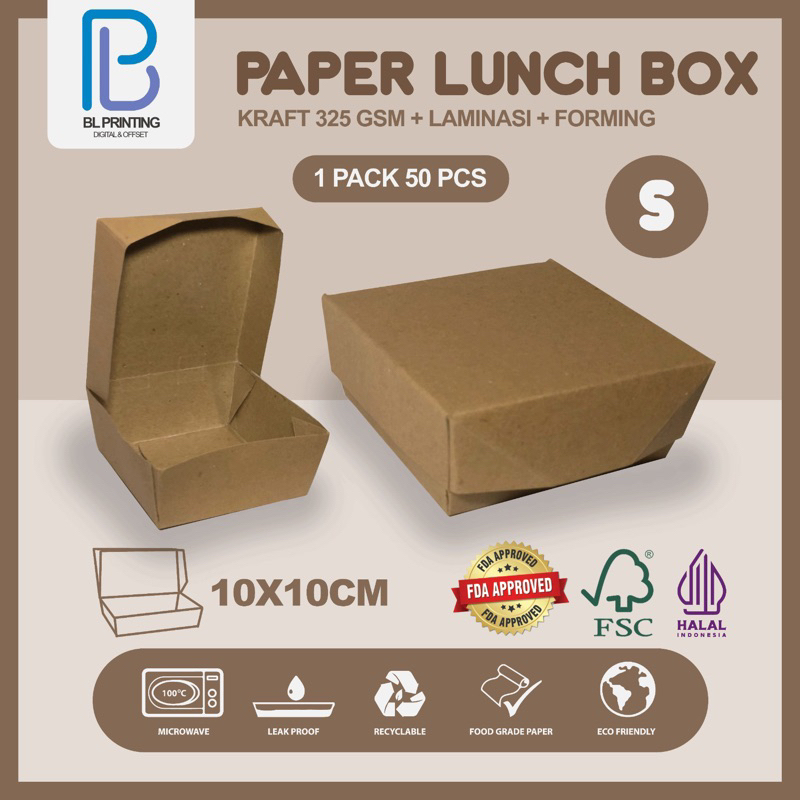 PAPER LUNCH BOX SIZE S KRAFT 325 GSM + LAMINASI + FORMING