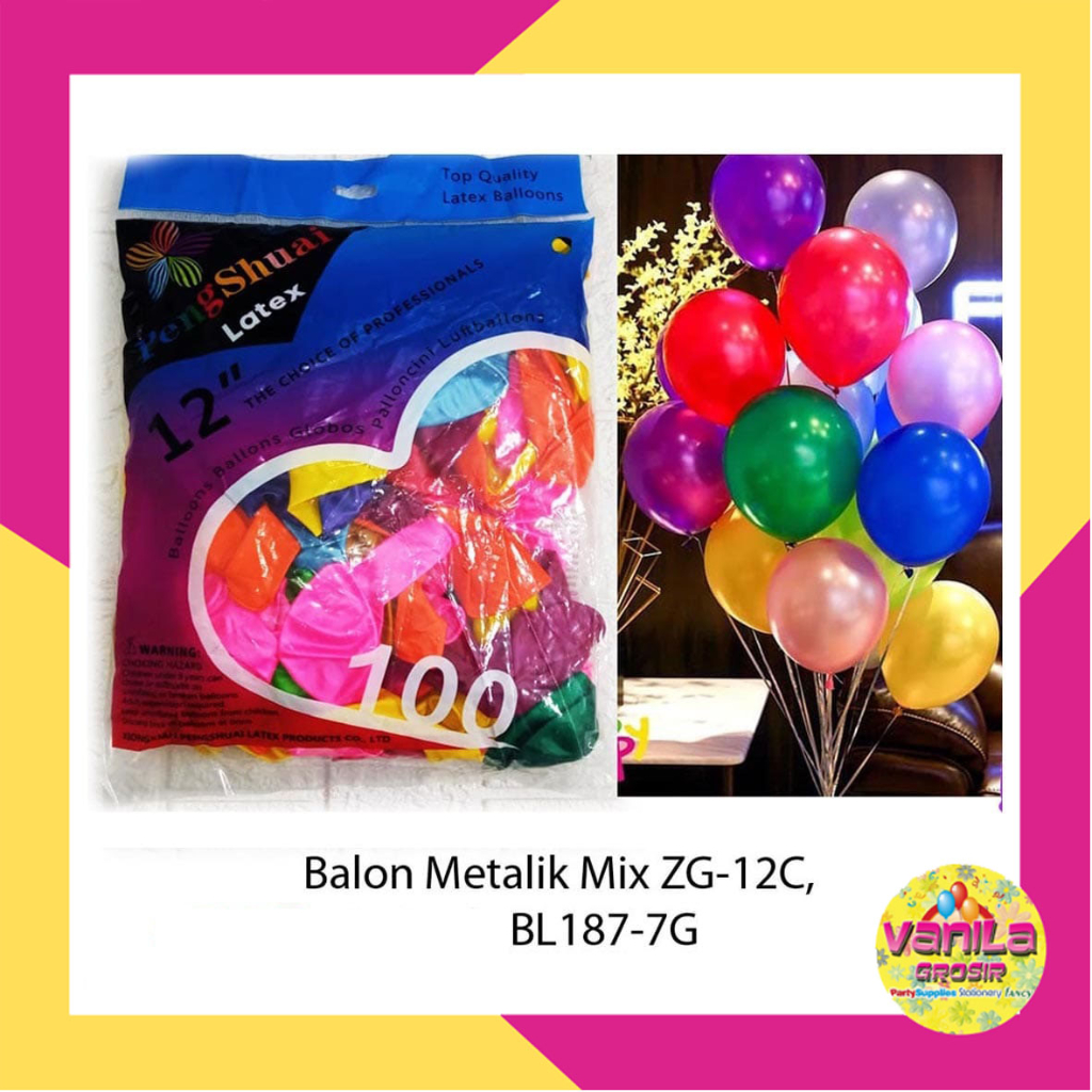(ISI 100) BALON, BALON METALIK MIX, BALON ULTAH METALIK, BALON METALIK 12 INCH