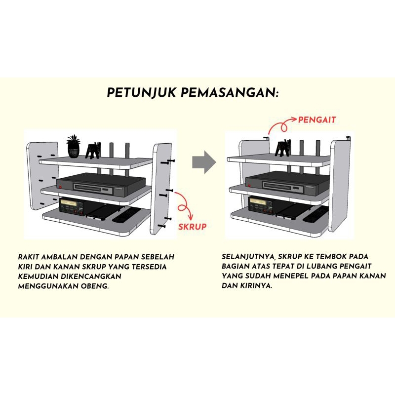 Rak Gantung Set Top Box / DVD / Modem / Wifi / Router / 3 Susun