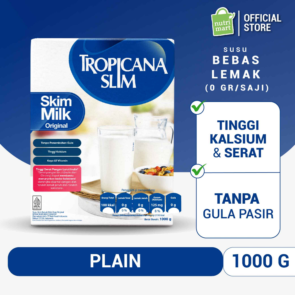

Tropicana Slim Susu Skim Original 1000 gram - Bantu Turunkan Kolesterol