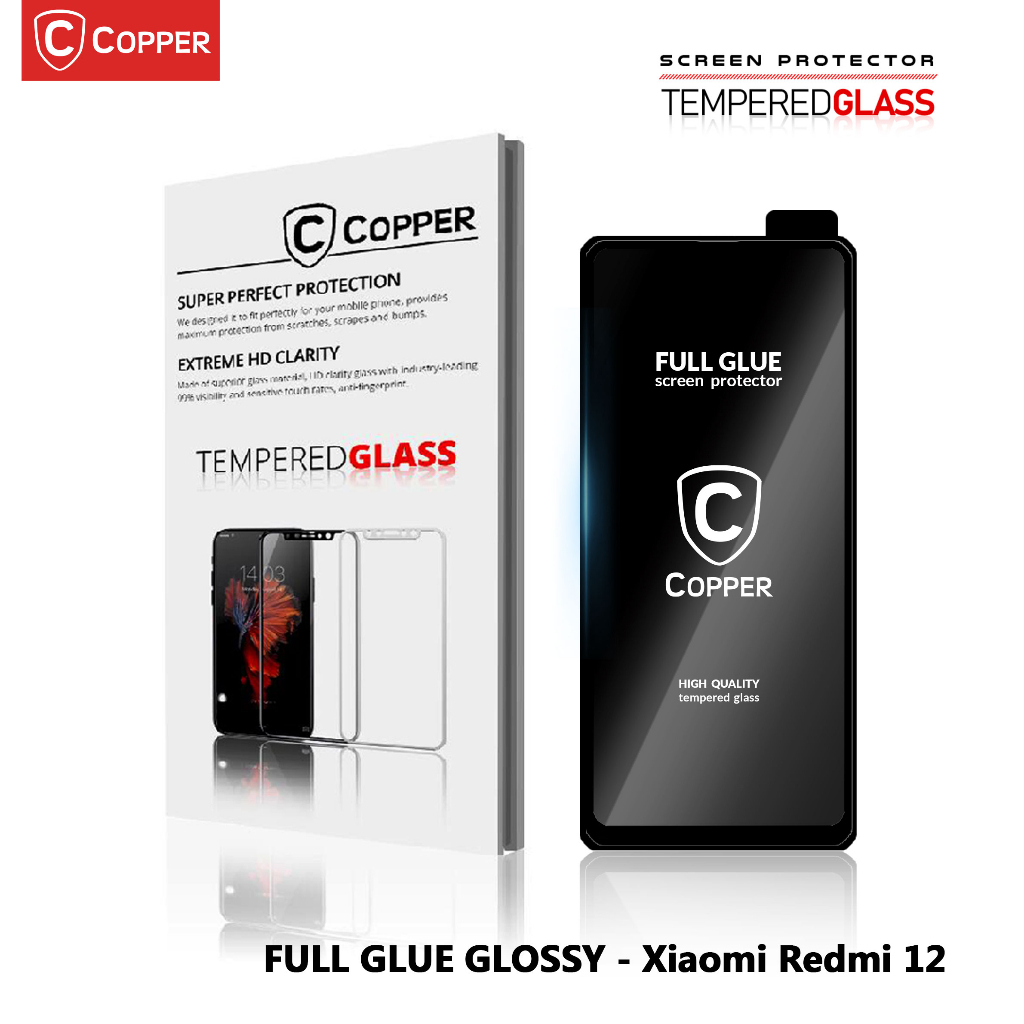 Redmi 12 - COPPER Tempered Glass FULL GLUE PREMIUM GLOSSY