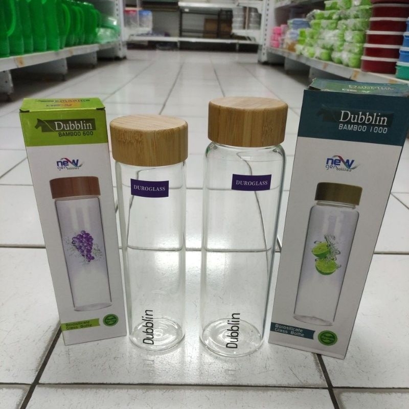 Dubblin Bottle BAMBOO 600 | 1000 ml - Botol Air Minum Kaca Bening