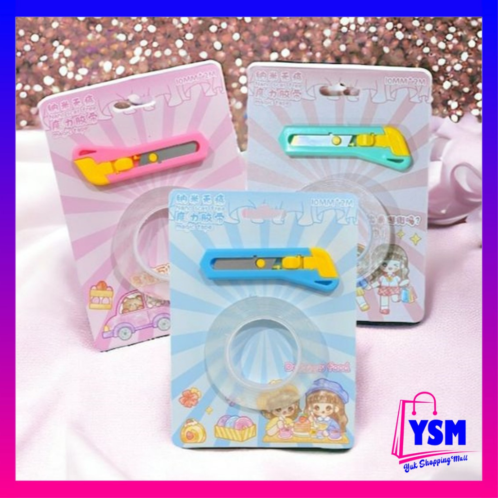 

YSM Cutter Mini Portable Dan Double Tape Gel 2 In 1 Kater Kecil Polos Pemotong Kertas Paper Cutter Isolasi Bening 2 Sisi Anti Air Travel Kit Tape Multifungsi Perekat Dinding Tembok Tanpa Bekas Selotip Super Kuat Waterproof