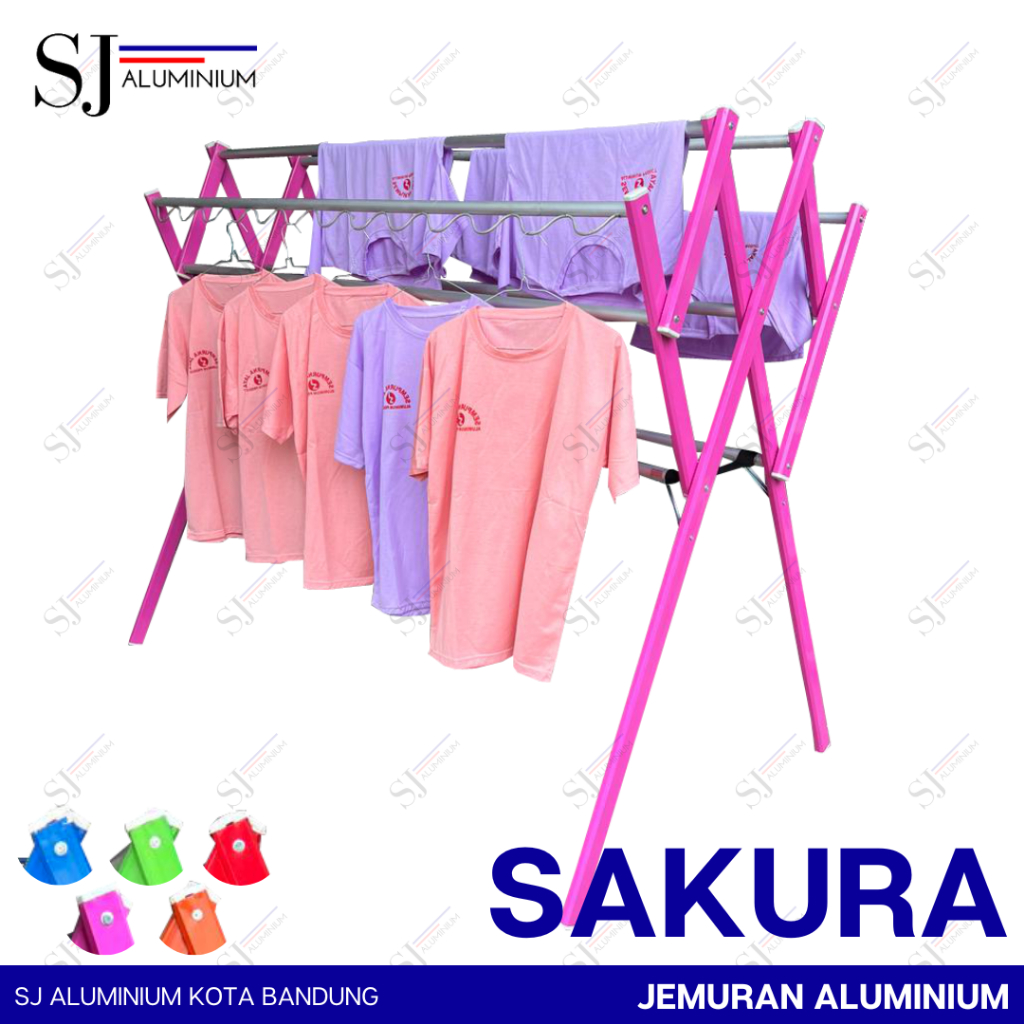 SAKURA - Jemuran Aluminium Jumbo 180 CM / Jemuran Baju Pakaian Handuk Lipat Warna / Palang 9 - Ukura