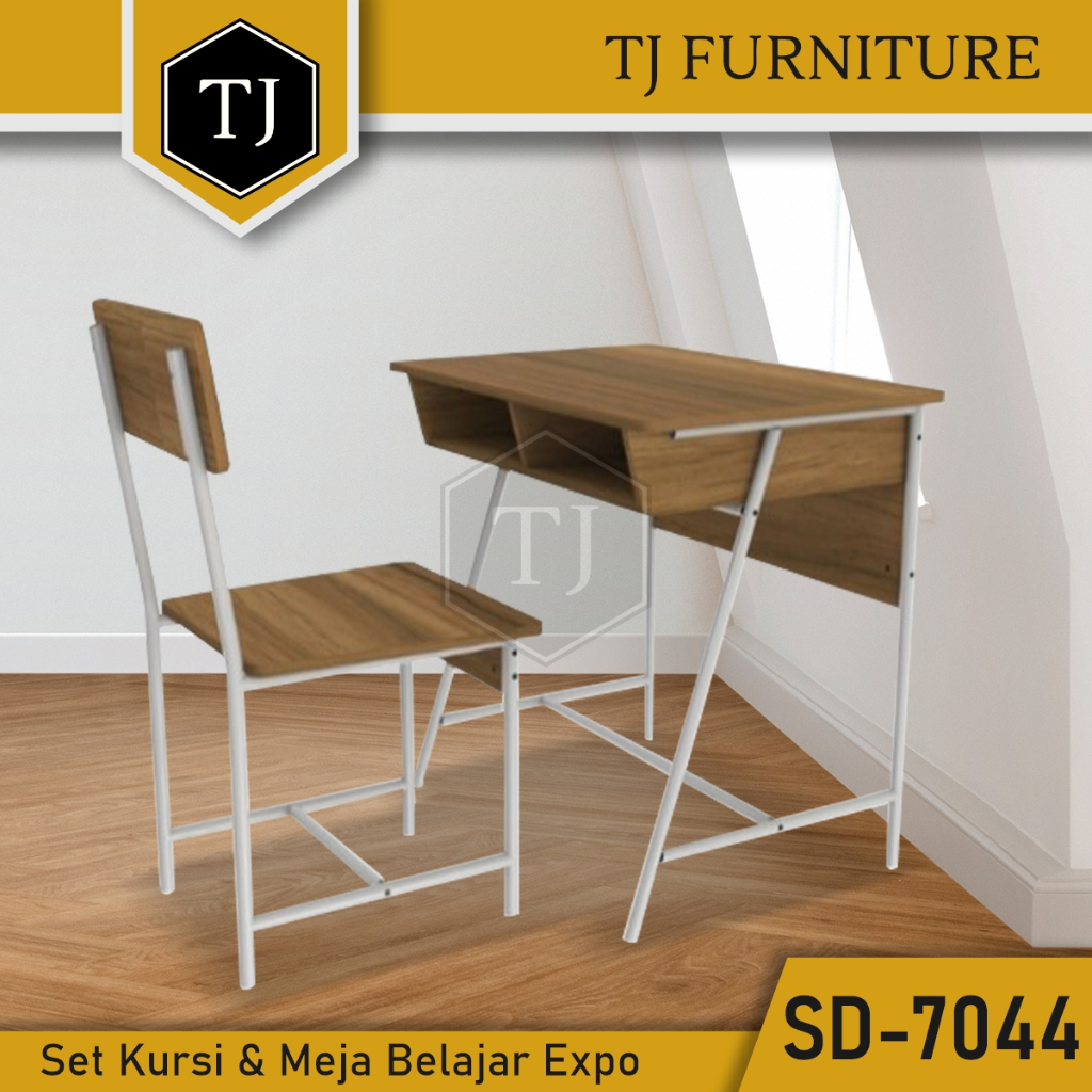 Set Kursi & Meja Belajar Kayu Kaki Besi / Study Desk / Meja Kerja / Meja Sekolah / Meja Tulis / Meja