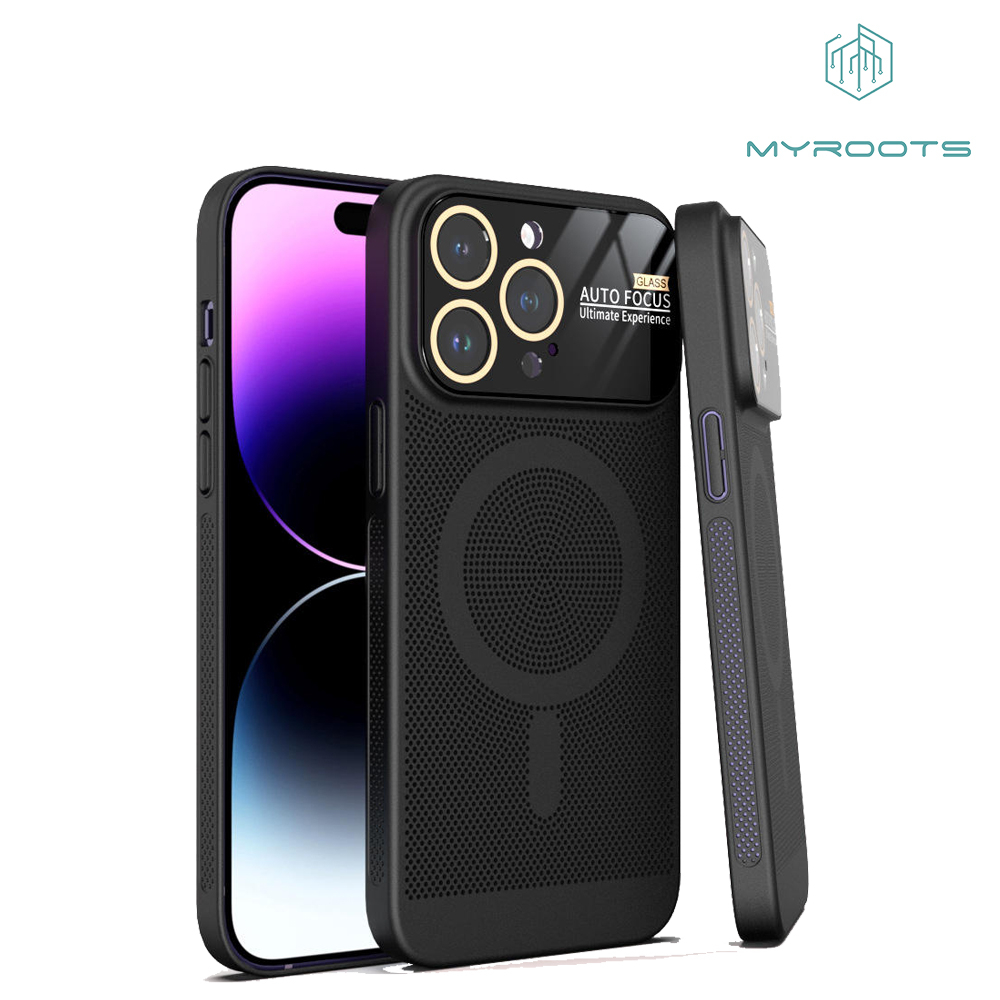 Myroots Mesh Matte Breathable Cooling Case For Iphone 15 14 13 12 11 Pro Max Plus Series Glass Lens Window Protector Dissipation Ultra Slim Coverage Mobile Magsafe Phone  - Anti Panas