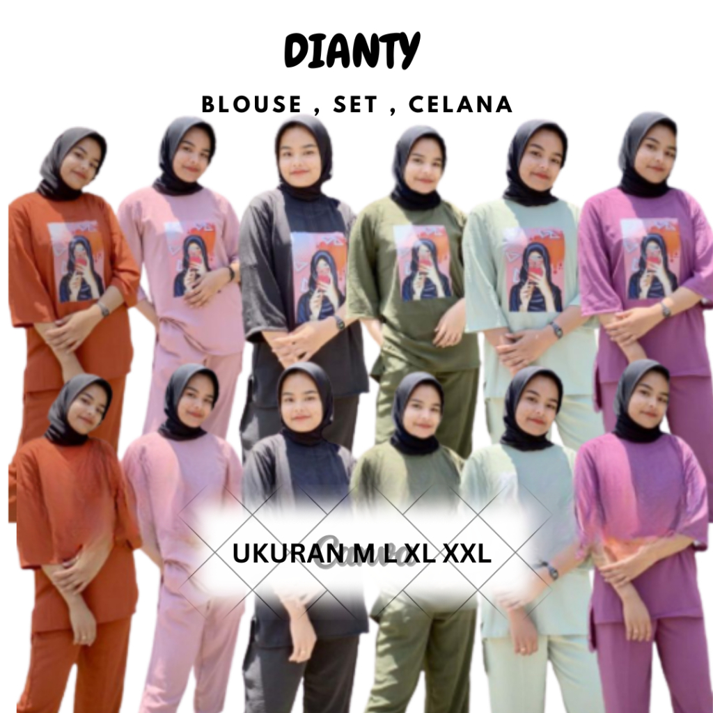 Setelan Wanita Korea Dianty set Bo Bahan crinkle airflow aplikasi sablon Baju Setelan crinkle terbar