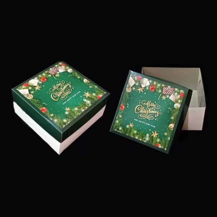 

(5 Pcs) Box Cake Chiffon Kotak Kue Natal Tempat Roti Lapis Legit Packaging Hampers Parsel Kotak Kado Merry Christmas Dus 20x20x12cm