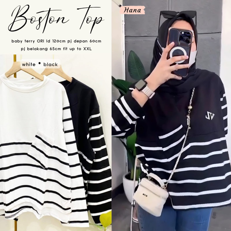 BOSTON • KIMEA • RISYA • ATASAN WANITA KAOS GARIS STRIPE STRIPY SALUR HITAM PUTIH • SUKI - CLOFI - S