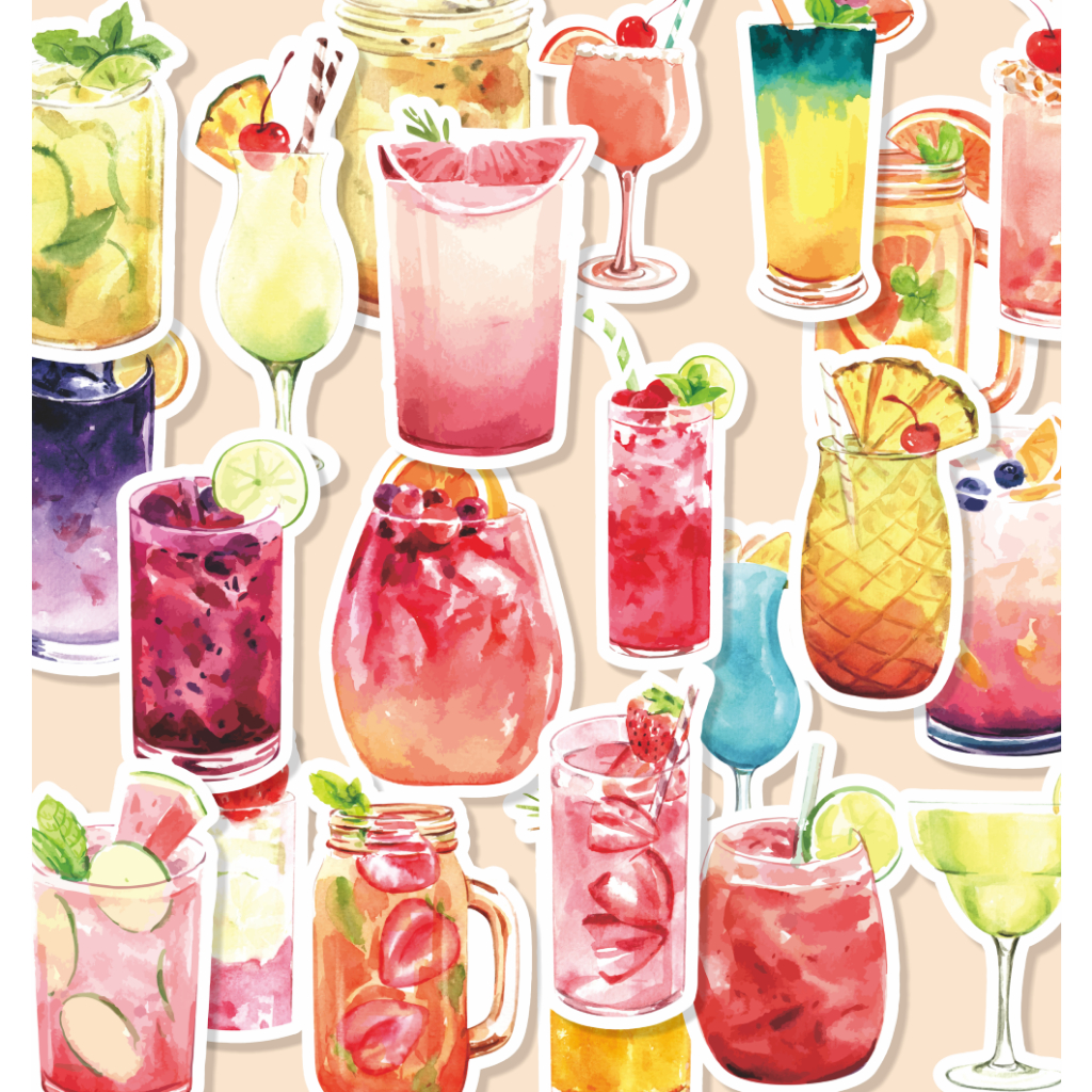 

(20 pcs) stiker satuan COCKTAIL-watercolor/stiker kartun lucu/random/murah/stiker satuan/murah/random