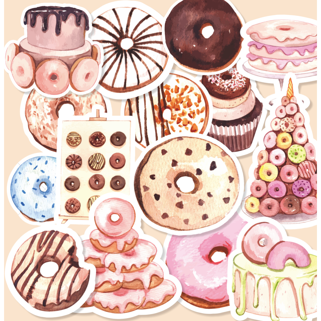 

(20 pcs) Label stiker murah random/ stiker DONUT-watercolor/stiker kartun lucu/random/murah/stiker satuan/murah/random