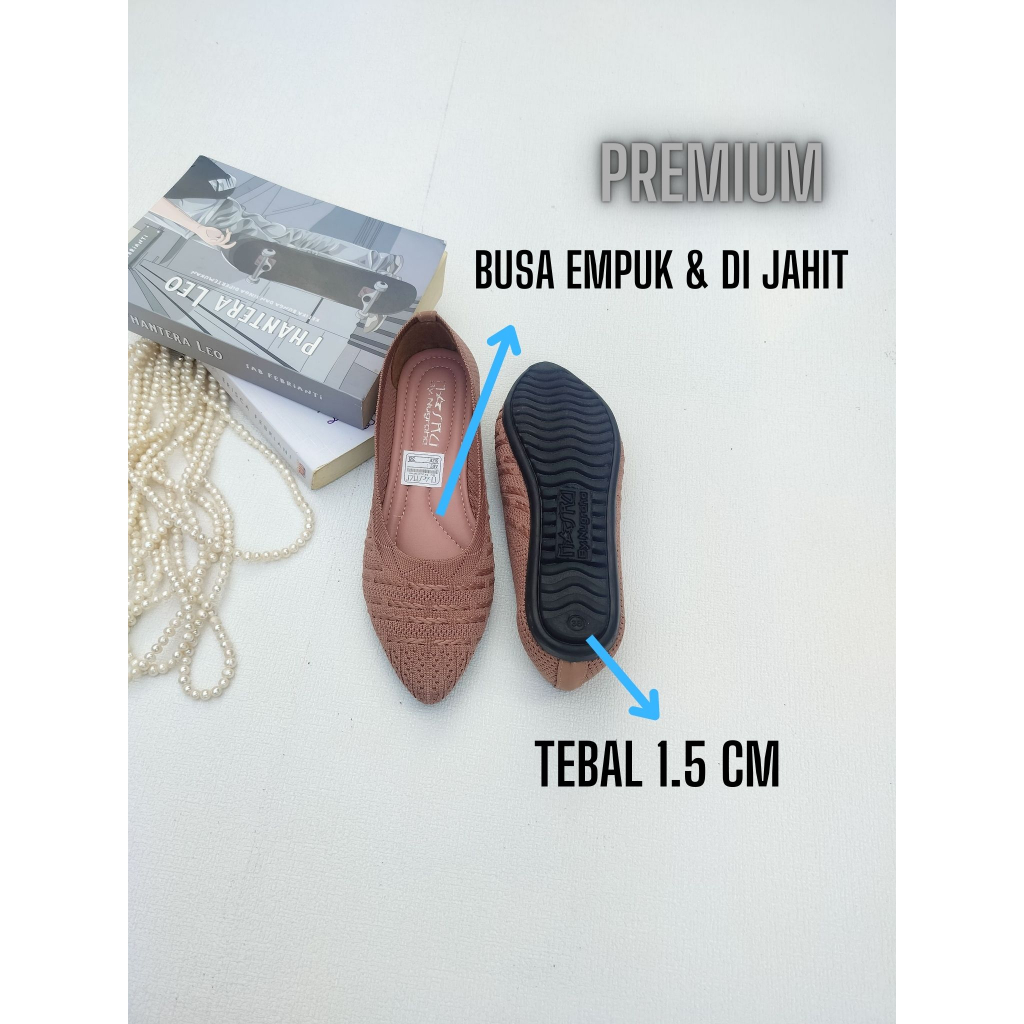 Sepatu Slop Wanita Flat Shoes Rajut Import Lentur Elastis Soll Karet - N12
