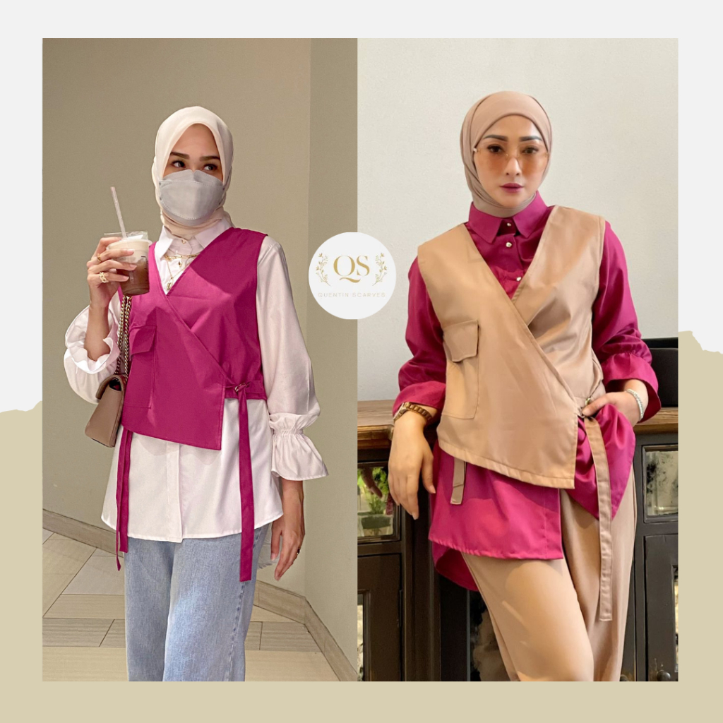 QS Vaia Setelan Kemeja Vest Bahan Katun Toyobo/Vest Jumbo Wanita Unik Model Kimono Kemeja Wanita Ker