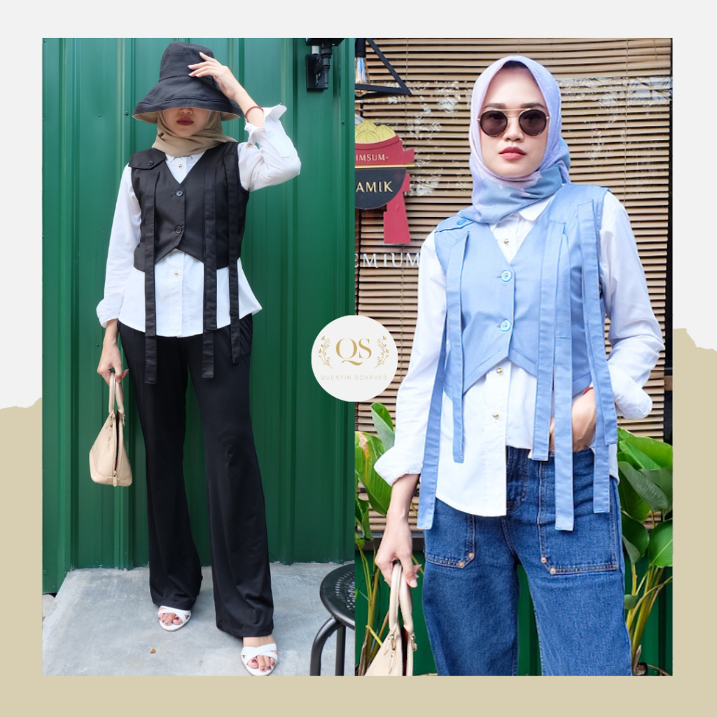 QB Vesty Set Pants/Vest Wanita Bahan Cotton Toyobo/Vest Korean Style Setelan Kemeja Pocket Wanita/Ke