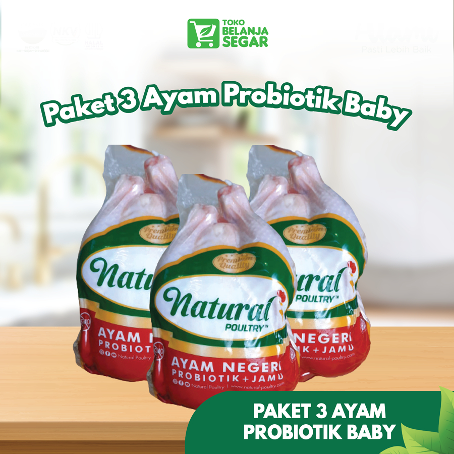 

Paket 3 Ayam Potong Utuh Ayam Negeri Probiotik Baby Natural Poultry 600gr