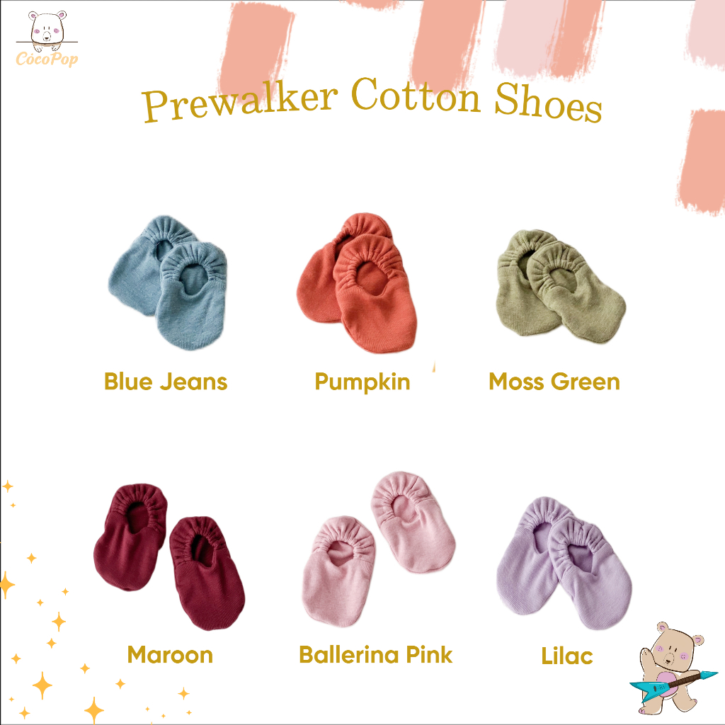 Cocopop Baby - Coco Prewalker Cotton Shoes Baby ( 0 12 Bulan / 1 Tahun ) Newborn Kaos Kaki Sepatu Bayi Unisex Laki Laki Wanita Bahan Katun Lembut Halus