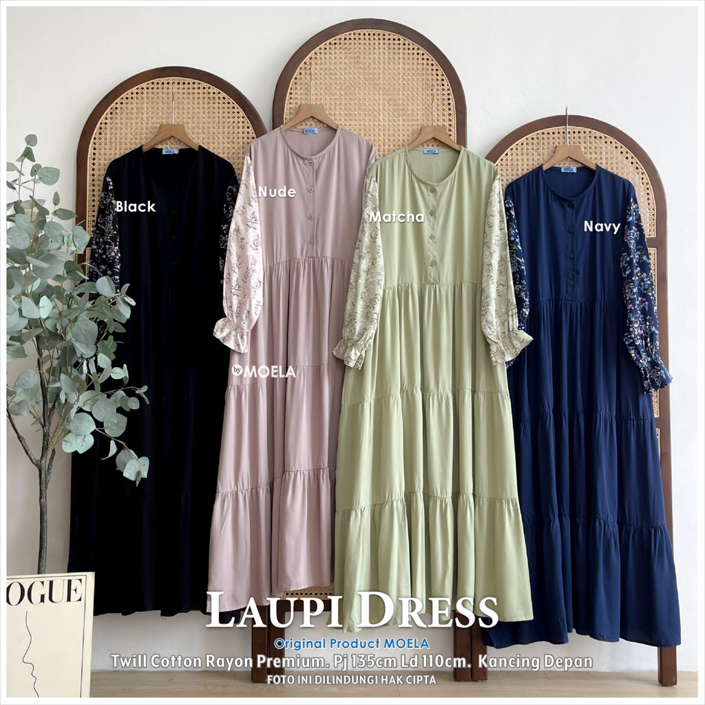 LIVO MIDI DRESS - LAUPI DRESS - RIVIA DRESS PREMIUM RAYON MOTIF POLKADOT KERAH RENDA MOTIF BUNGA LD 