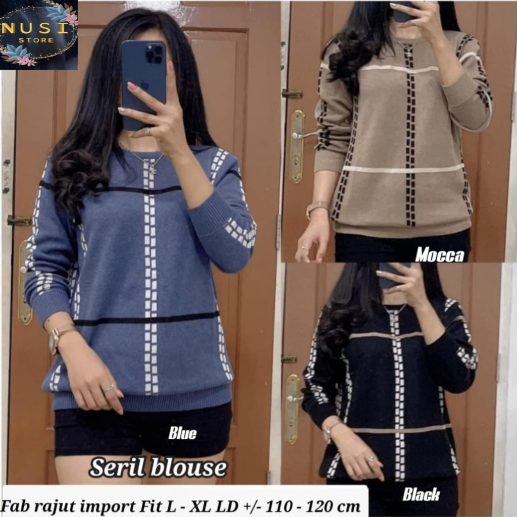 seril atasan pakaian baju kaos rajut knit import tebal adem motif lengan panjang ld 110 size xxl kor