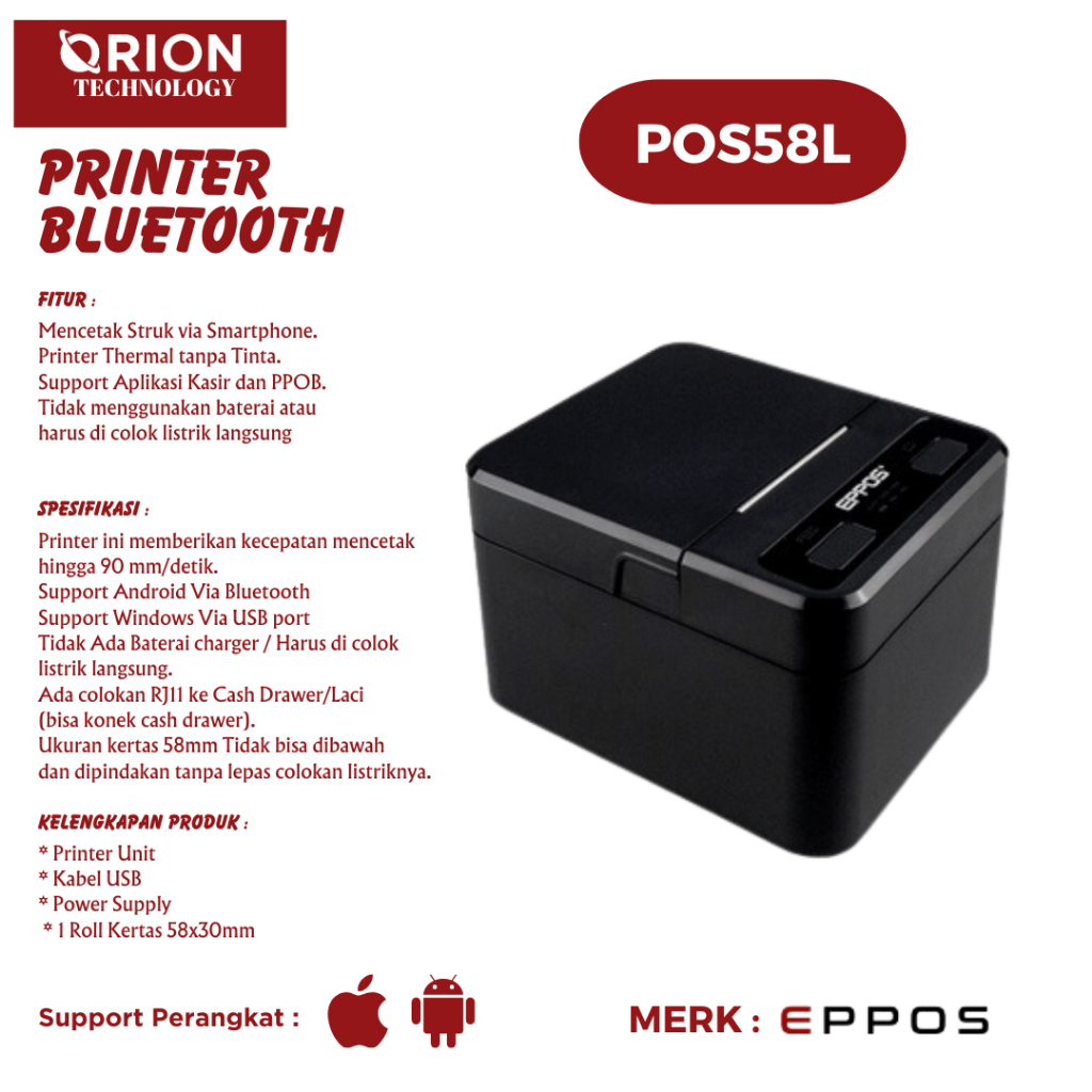 EPPOS POS58L Printer Bluetooth Thermal 58mm