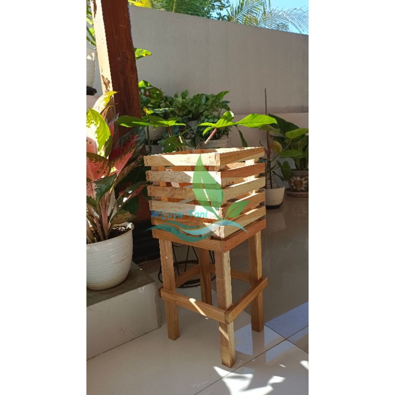 Pot Anggrek Gramma 20x20x50 | Pot Anggrek Kayu Jati Oven | Rak Anggrek Kayu Jati